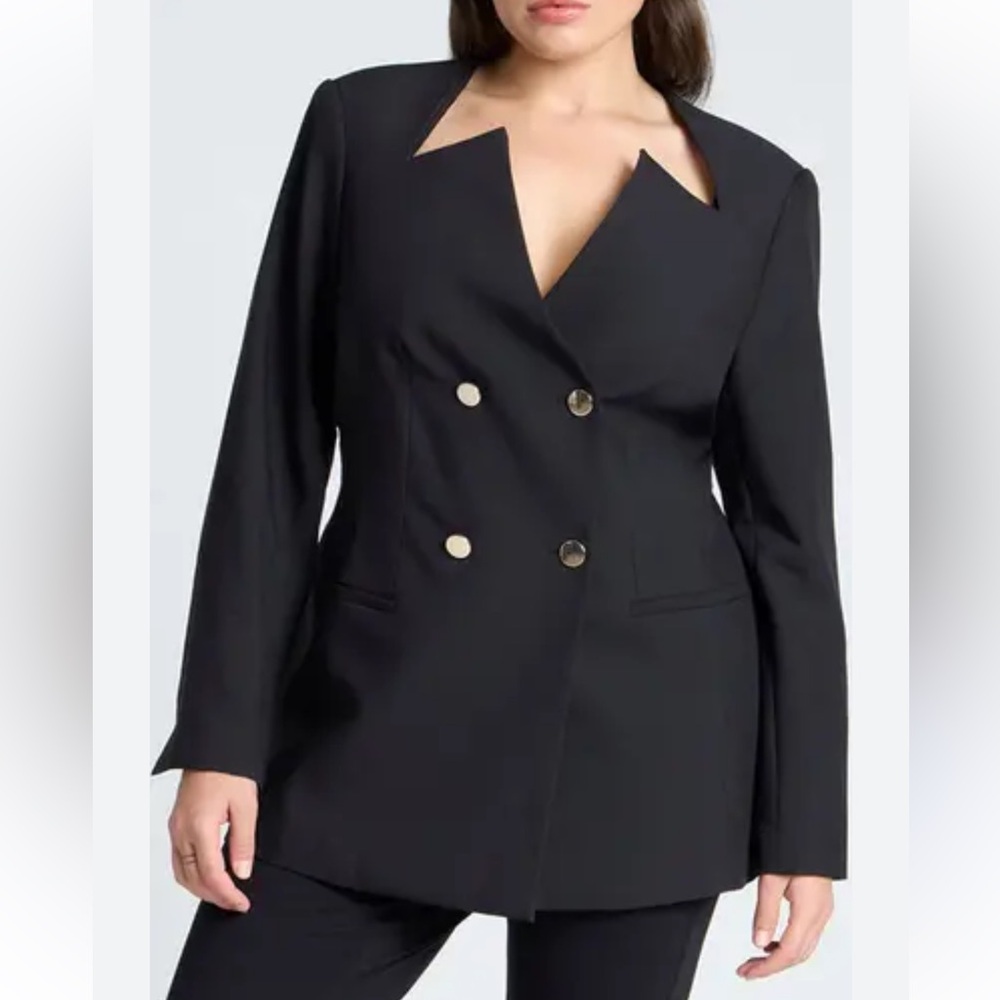 Eloquii Cutaway Neckline Double Breasted Blazer